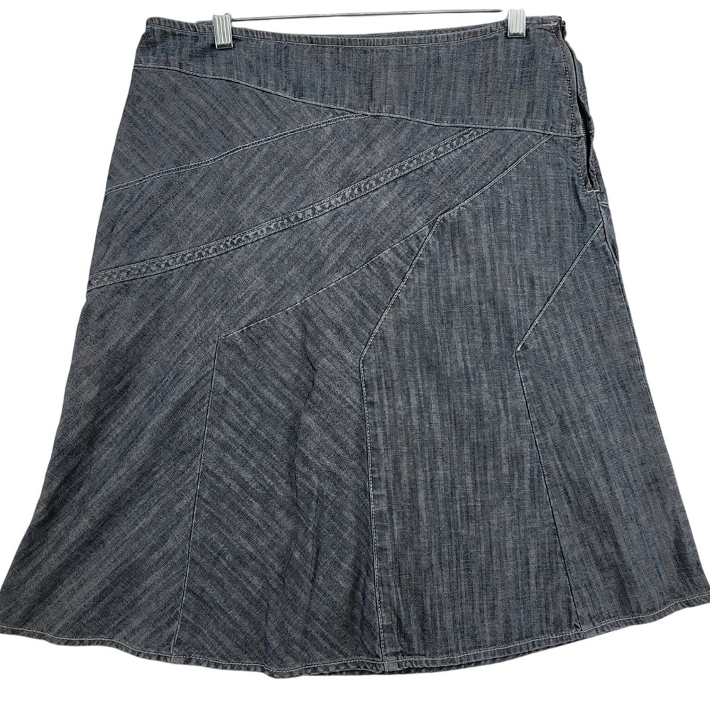 DKNY Jeans 10 Blue Denim Skirt Herringbone Panelled A-Line Y2K Boho Casual Midi